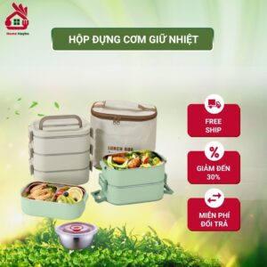 Hộp đựng cơm giữ nhiệt văn phòng Lunchbox HomeHayho 2-3 tầng INOX 316 kèm bát đựng canh